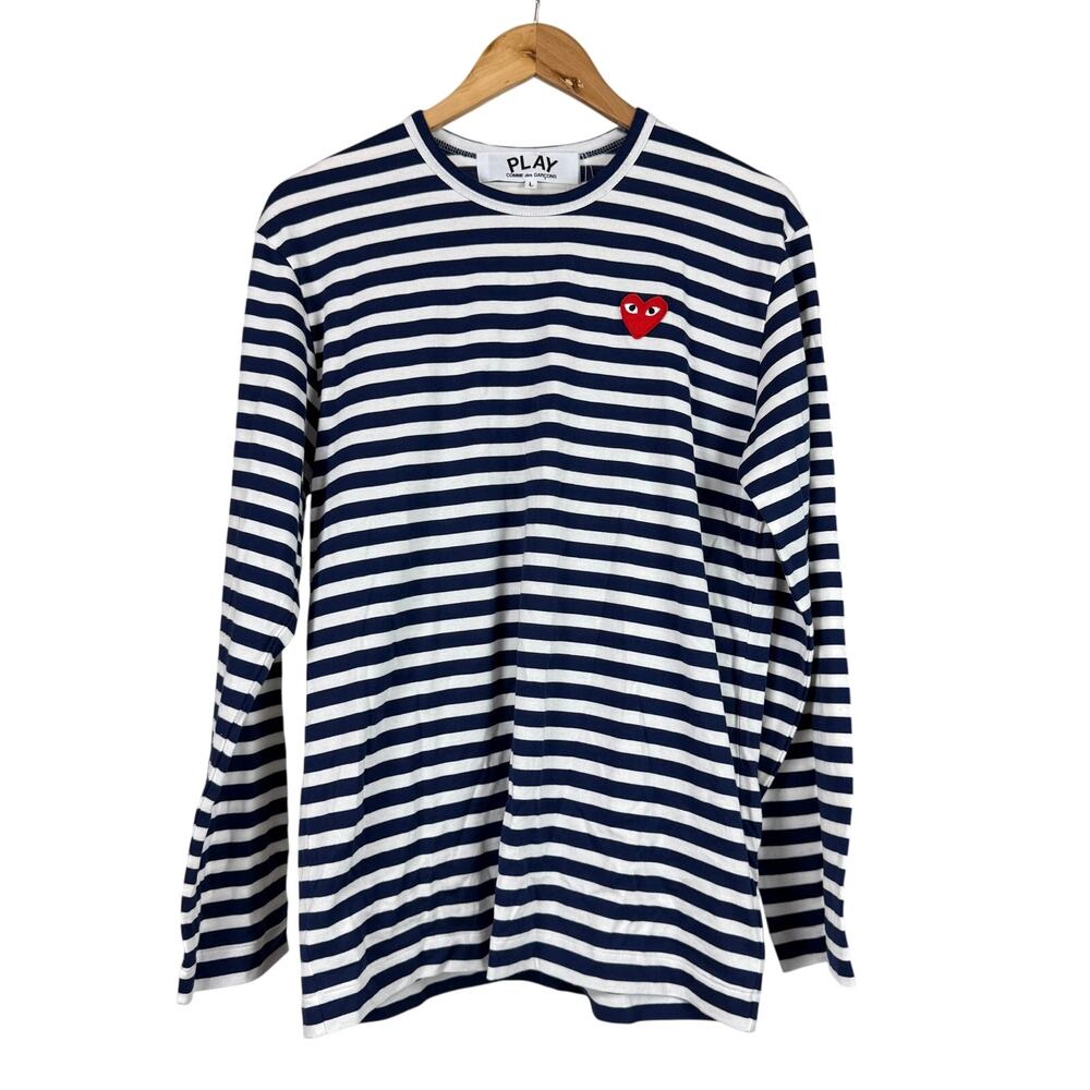 Play Comme Des Garçons NWT Long Sleeve Striped Double Heart Shirt Size Large